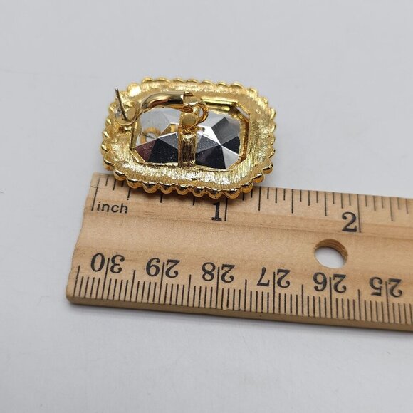 Vintage Gold Tone 1980s Earrings With Blue Glass Gemstones Rectangular Design - Picture 4 of 4